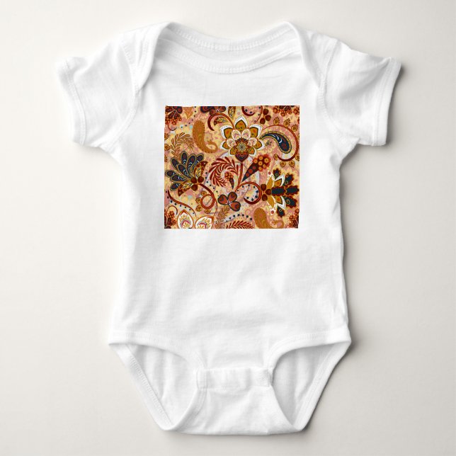 Indian Paisley: Blumenbraun Vintag Baby Strampler (Vorderseite)