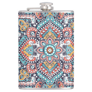 Indian Paisley: Ethnisches Mandala Muster Flachmann