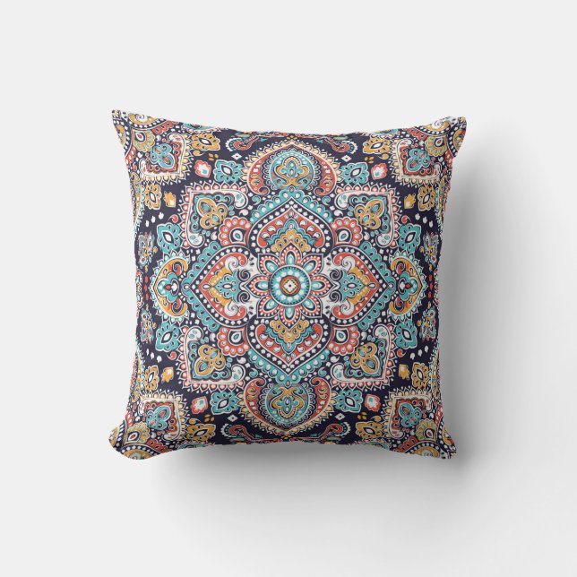 Indian Paisley: Ethnisches Mandala Muster Kissen (Vorderseite)
