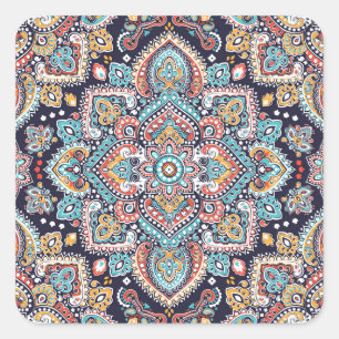 Indian Paisley: Ethnisches Mandala Muster Quadratischer Aufkleber
