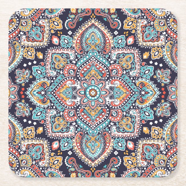 Indian Paisley: Ethnisches Mandala Muster Rechteckiger Pappuntersetzer (Vorderseite)