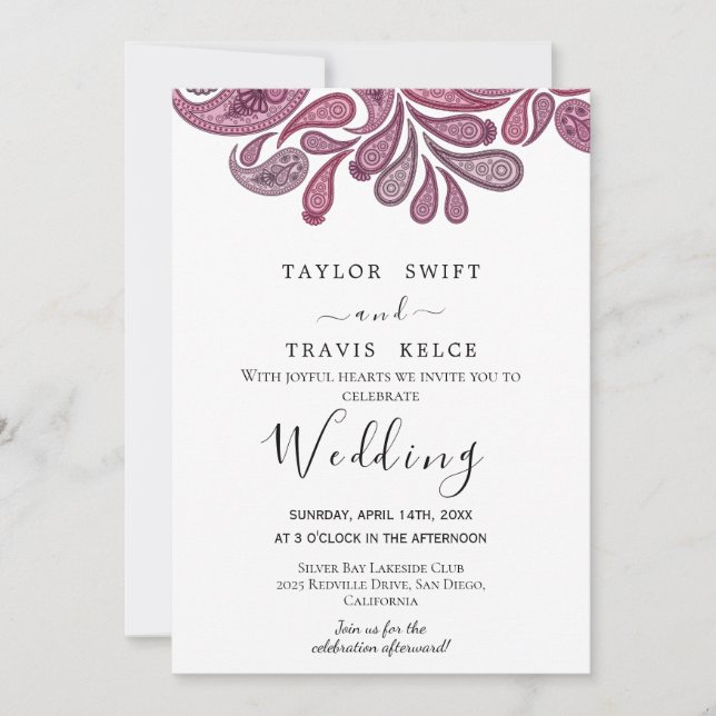 Indian Paisley Gold Wedding Einladung (Vorderseite)