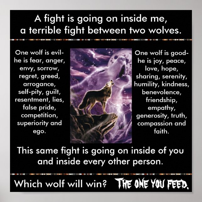 Indian Parable: Zwei Wölfe Poster (Vorne)