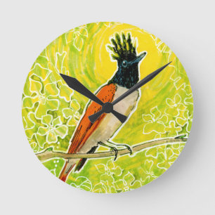Indian Paradise Flycatcher Tropical Bird Yellow Runde Wanduhr
