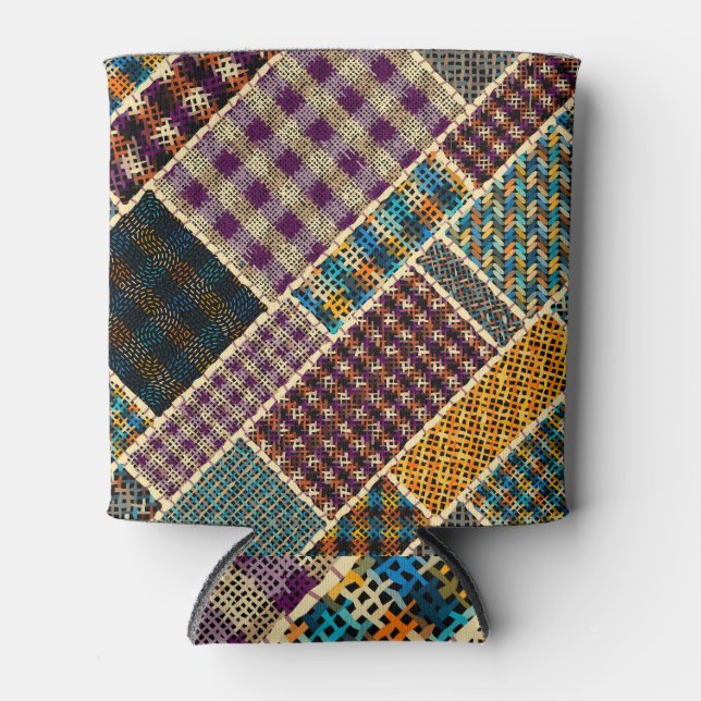 Indian Patchwork: Texturierte Leinwand Imitation. Dosenkühler (Vorderseite)