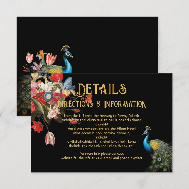 Indian Peacock Floral Wedding Details Info-Karte RSVP Karte (Vorne/Hinten)