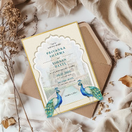 Indian Peacock Gold Taj Mahal Ästhetische Hochzeit Einladung