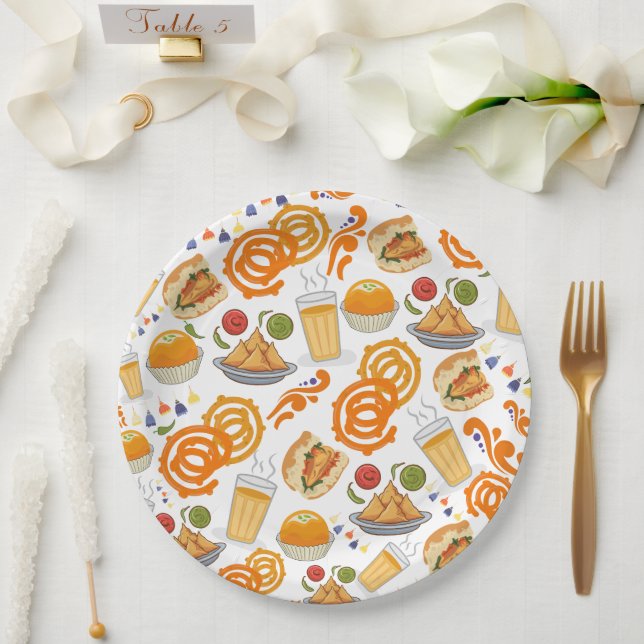 Indian Street Food Pattern farbenfrohe festliche C Pappteller (Hochzeit)