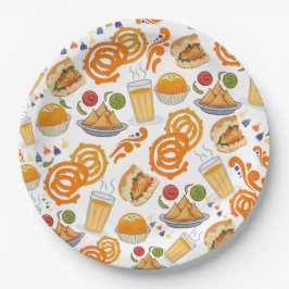 Indian Street Food Pattern farbenfrohe festliche C Pappteller