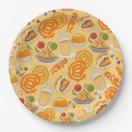 Indian Street Food Pattern farbenfrohe festliche C Pappteller