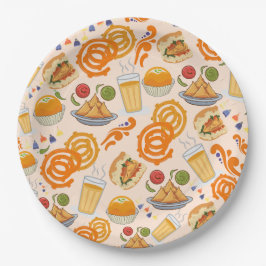 Indian Street Food Pattern farbenfrohe festliche C Pappteller