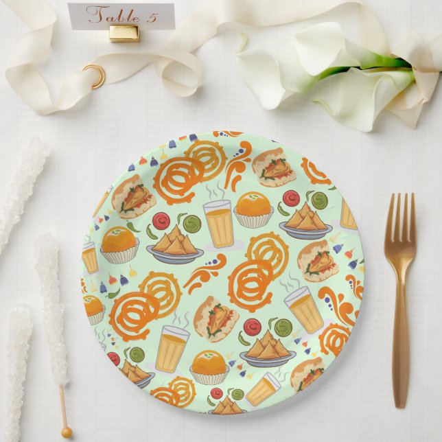 Indian Street Food Pattern farbenfrohe festliche C Pappteller (Hochzeit)