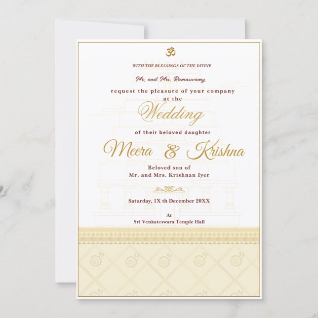  Indian Temple Wedding Invitation  (Devant)