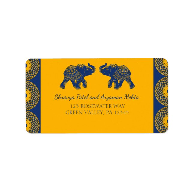 Indian Themed Elefanten bei Royal Blue Wedding  Adressaufkleber (Vorne)