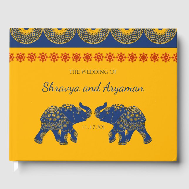 Indian Themed Elefanten bei Royal Blue Wedding Gästebuch (Vorderseite)