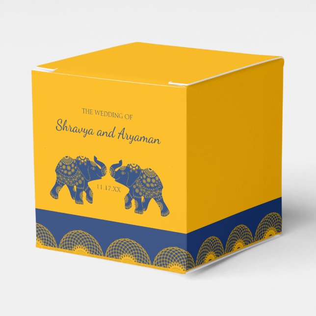 Indian Themed Elefanten bei Royal Blue Wedding Geschenkschachtel (Vorderseite)