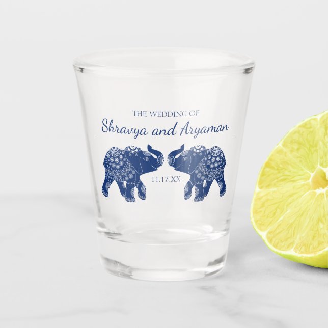 Indian Themed Elefanten bei Royal Blue Wedding Schnapsglas (Vorderseite)