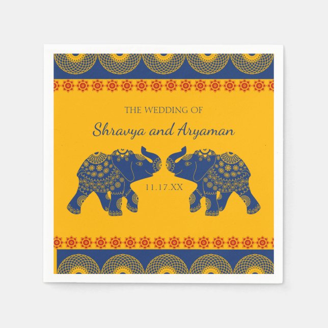 Indian Themed Elefanten bei Royal Blue Wedding Serviette (Vorderseite)