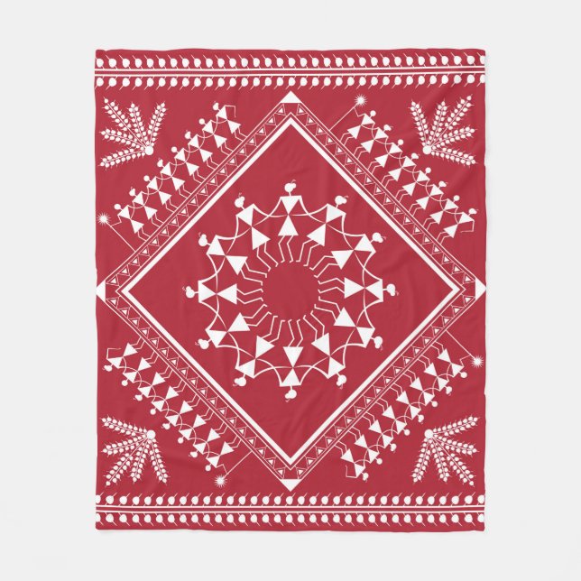 Indian tribal Painting. Warli Paintingart, indian, Fleecedecke (Vorderseite)