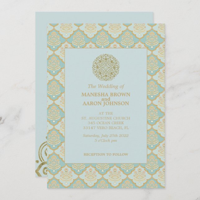 Indian Turquoise - Invitation de mariage (Devant / Derrière)