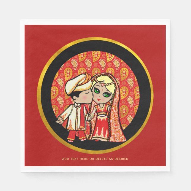 Indian Wedding Blonde Bride Niedlicher Cartoon Cus Serviette (Vorderseite)