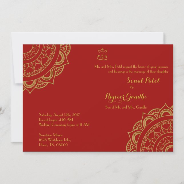 Indian Wedding Card Garba Mehndi (Ganesh) Einladung (Vorderseite)