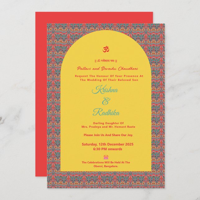Indian wedding ethnic luxury Hindu invitation (Devant / Derrière)