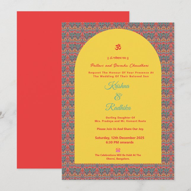 Indian wedding ethnic luxury Hindu invitation Einladung (Vorne/Hinten)