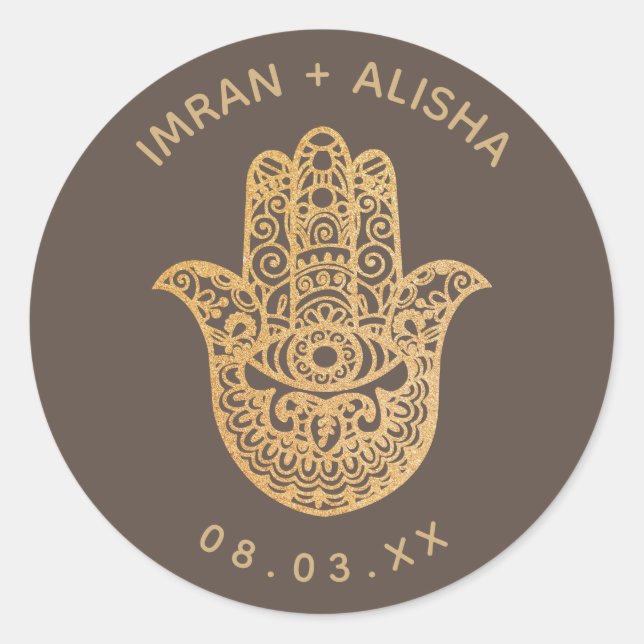 Indian Wedding Gold Brown hamsa Henna Runder Aufkleber (Vorderseite)
