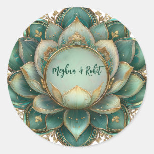 Indian Wedding Gold Green Lotus Runder Aufkleber