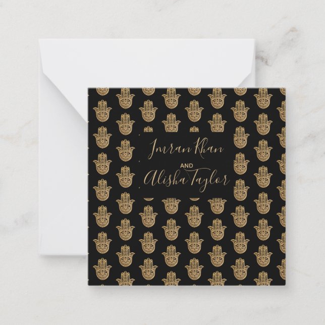 Indian Wedding Gold hamsa Henna Ankündigung (Vorderseite)
