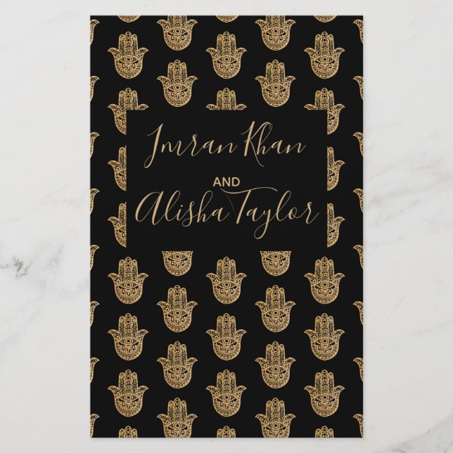 Indian Wedding Gold hamsa Henna Ankündigung Briefpapier (Vorderseite)
