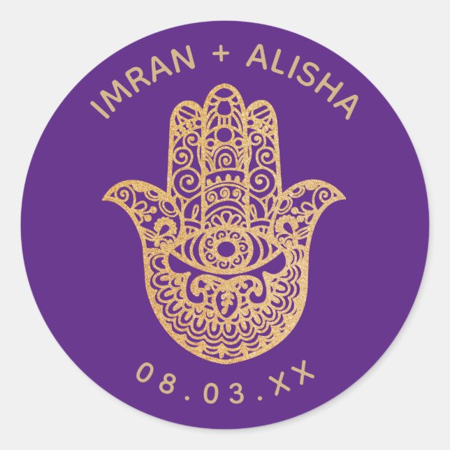Indian Wedding Gold hamsa Henna Envelope Siegel Runder Aufkleber (Vorderseite)