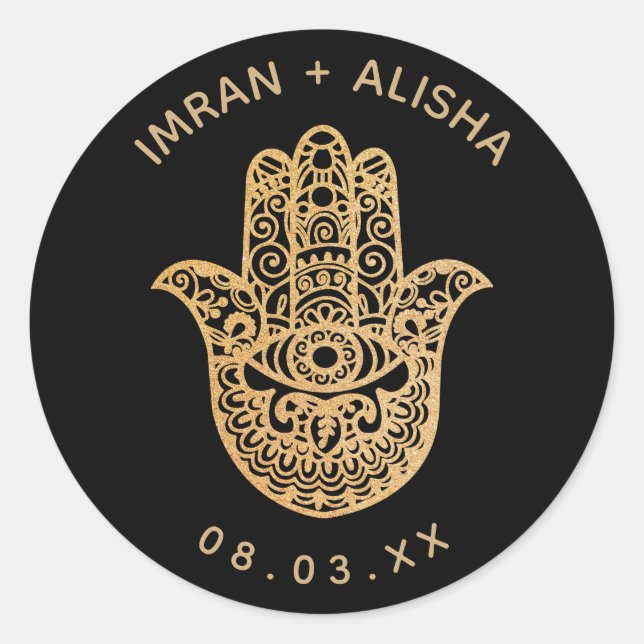 Indian Wedding Gold hamsa Henna Envelope Siegel Runder Aufkleber (Vorderseite)