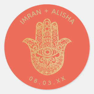 Indian Wedding Gold Orange hamsa Henna Runder Aufkleber