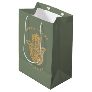 Indian Wedding Gold Sage Green hamsa Henna Mittlere Geschenktüte