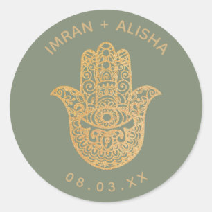 Indian Wedding Gold Sage Green hamsa Henna Runder Aufkleber