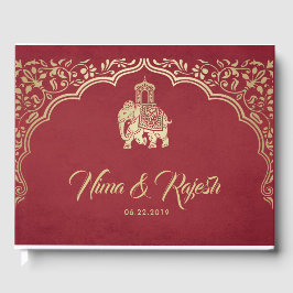 Indian Wedding Guest Book mit Ganesha, Red, Gold Gästebuch