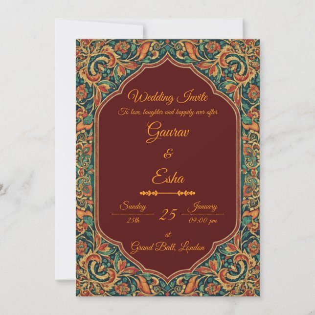 Indian Wedding Invitation (Mughal Version) Einladung (Vorderseite)