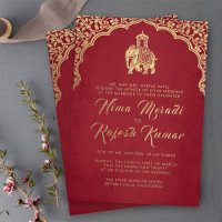 Indian Wedding Invitation Red Gold Ganesha 