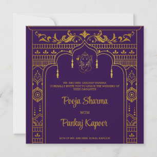 Indian Wedding Mandap Ganesha Gold Script Foto Einladung