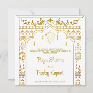 Indian Wedding Mandap Ganesha Gold Script Foto Einladung