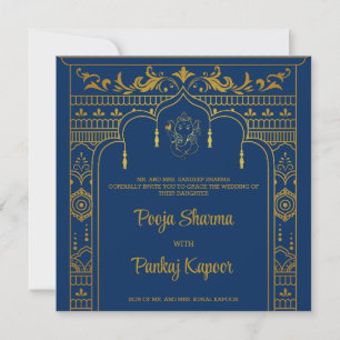 Indian Wedding Mandap Ganesha Gold Script Foto Einladung
