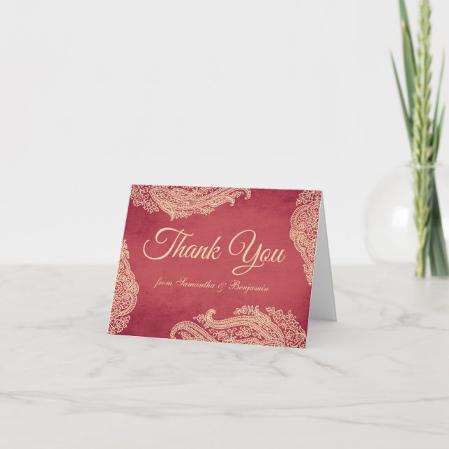 Indian Wedding, Mehndi Dankeschön Card, rot, gold Dankeskarte (Vorderseite)