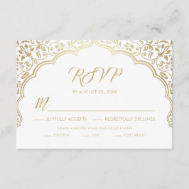 Indian Wedding RSVP Card, White and Gold