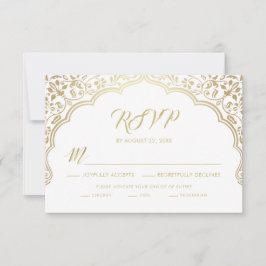 Indian Wedding RSVP Card, White and Gold