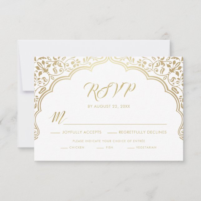 Indian Wedding RSVP Card, White and Gold (Vorderseite)