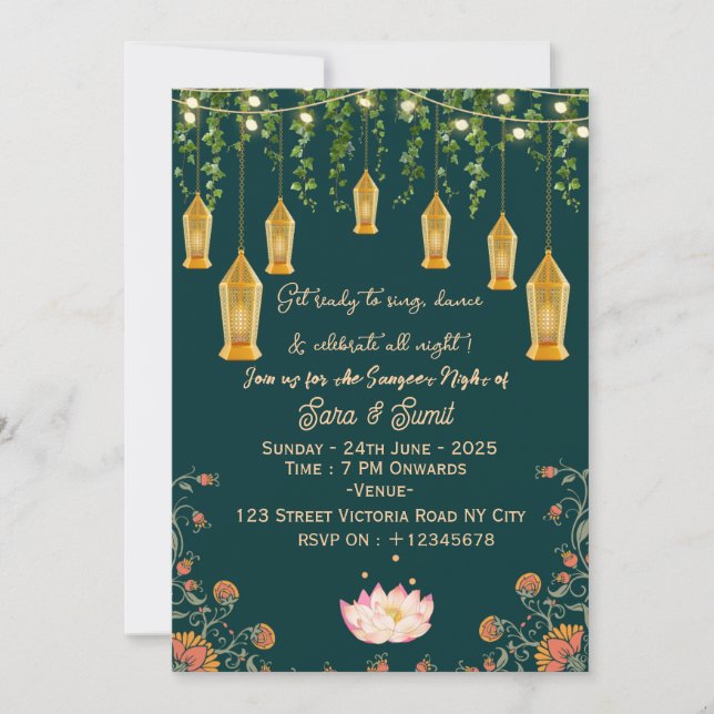 Indian Wedding Sangeet Night Ceremony Invitations  Einladung (Vorderseite)