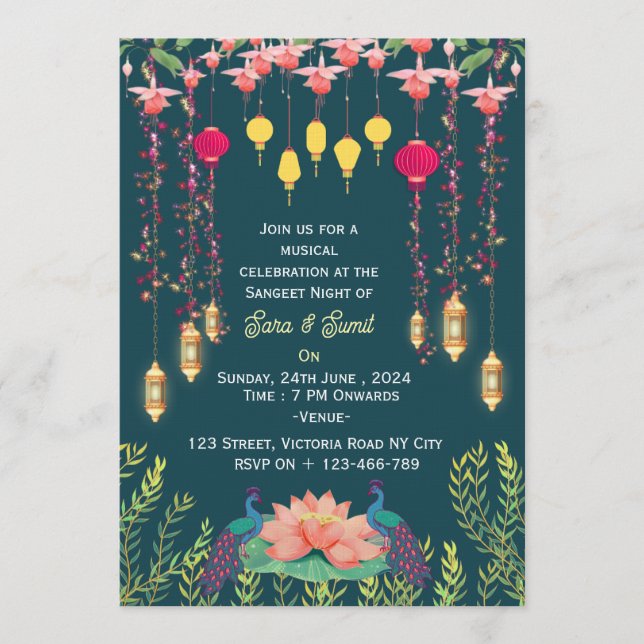 Indian Wedding Sangeet Night Invitations  Einladung (Vorderseite)