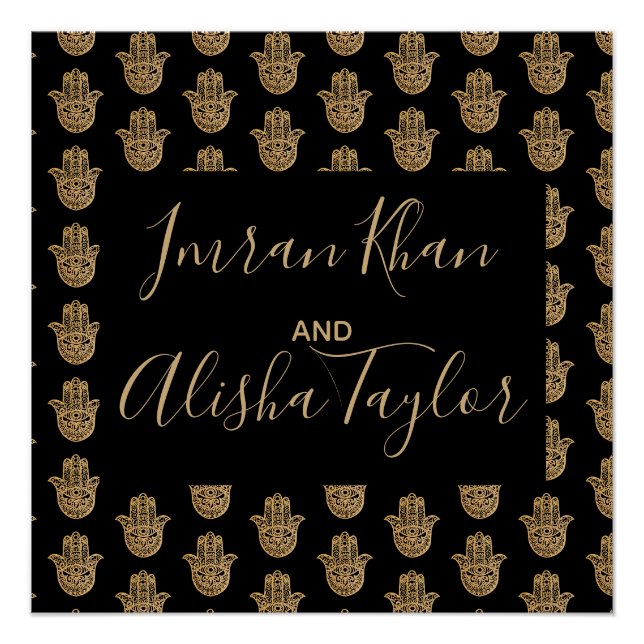 Indian Wedding Save the date Gold hamsa Henna Poster (Vorderseite)